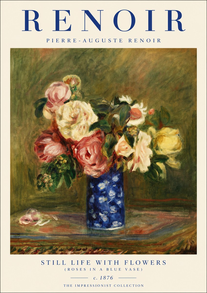 Renoir Still Life with Flowers (Roses in a Blue Vase) No3 - Poster