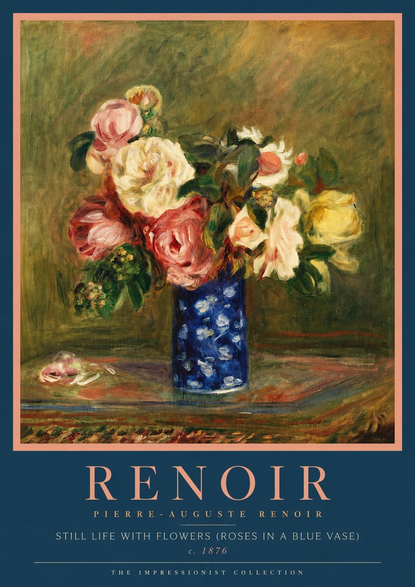 Renoir Still Life with Flowers (Roses in a Blue Vase) No4 - Poster