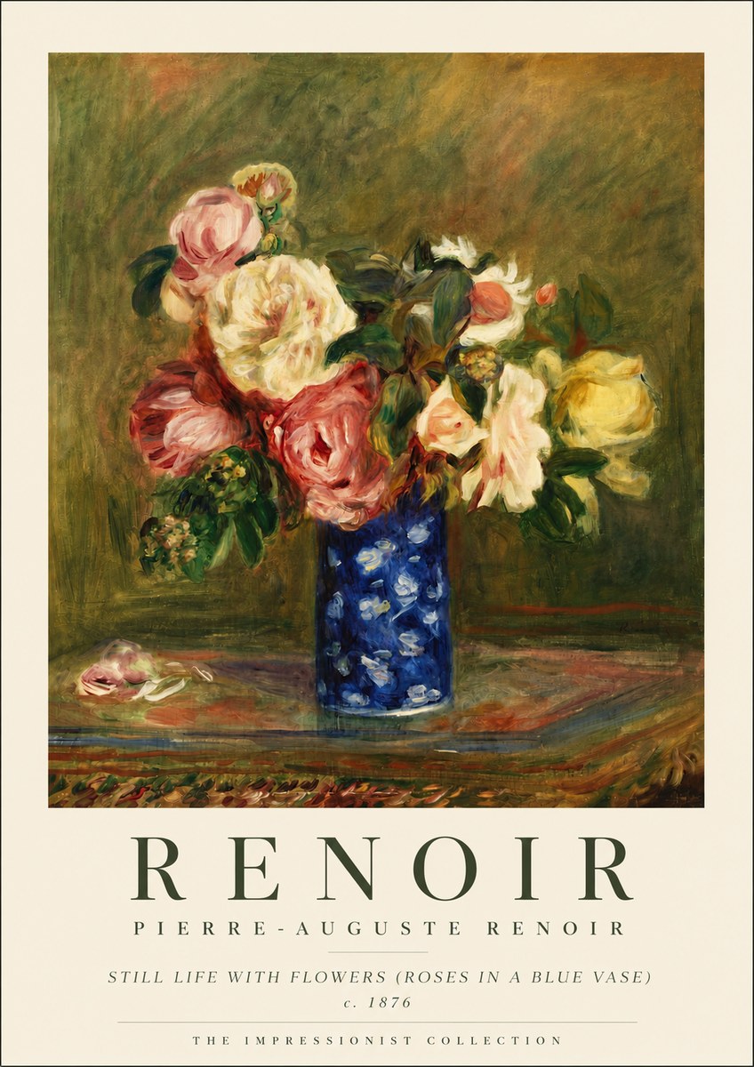 Renoir Still Life with Flowers (Roses in a Blue Vase) No5 - Poster