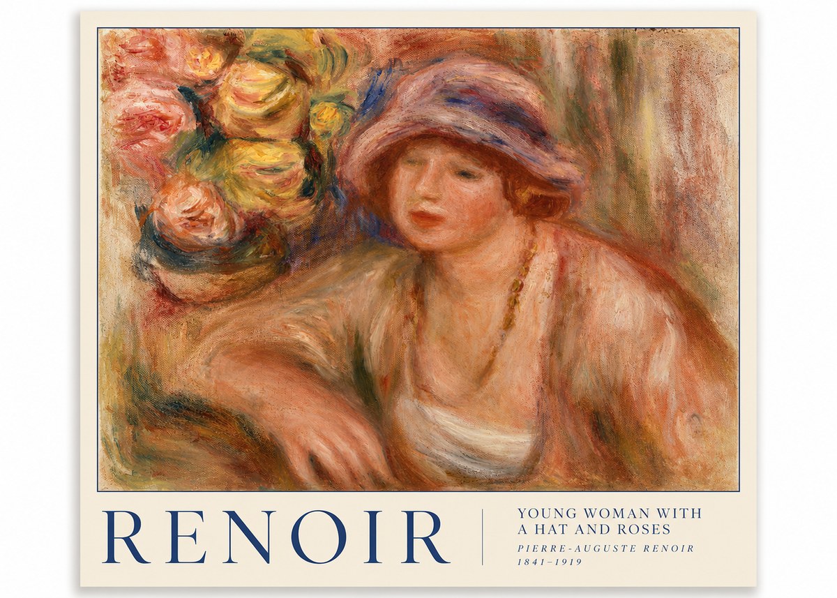 Renoir Young Woman with a Hat and Roses No3 - Poster
