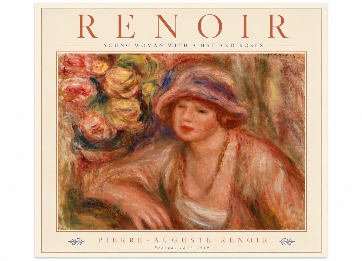 Renoir Young Woman with a Hat and Roses No5 - Poster