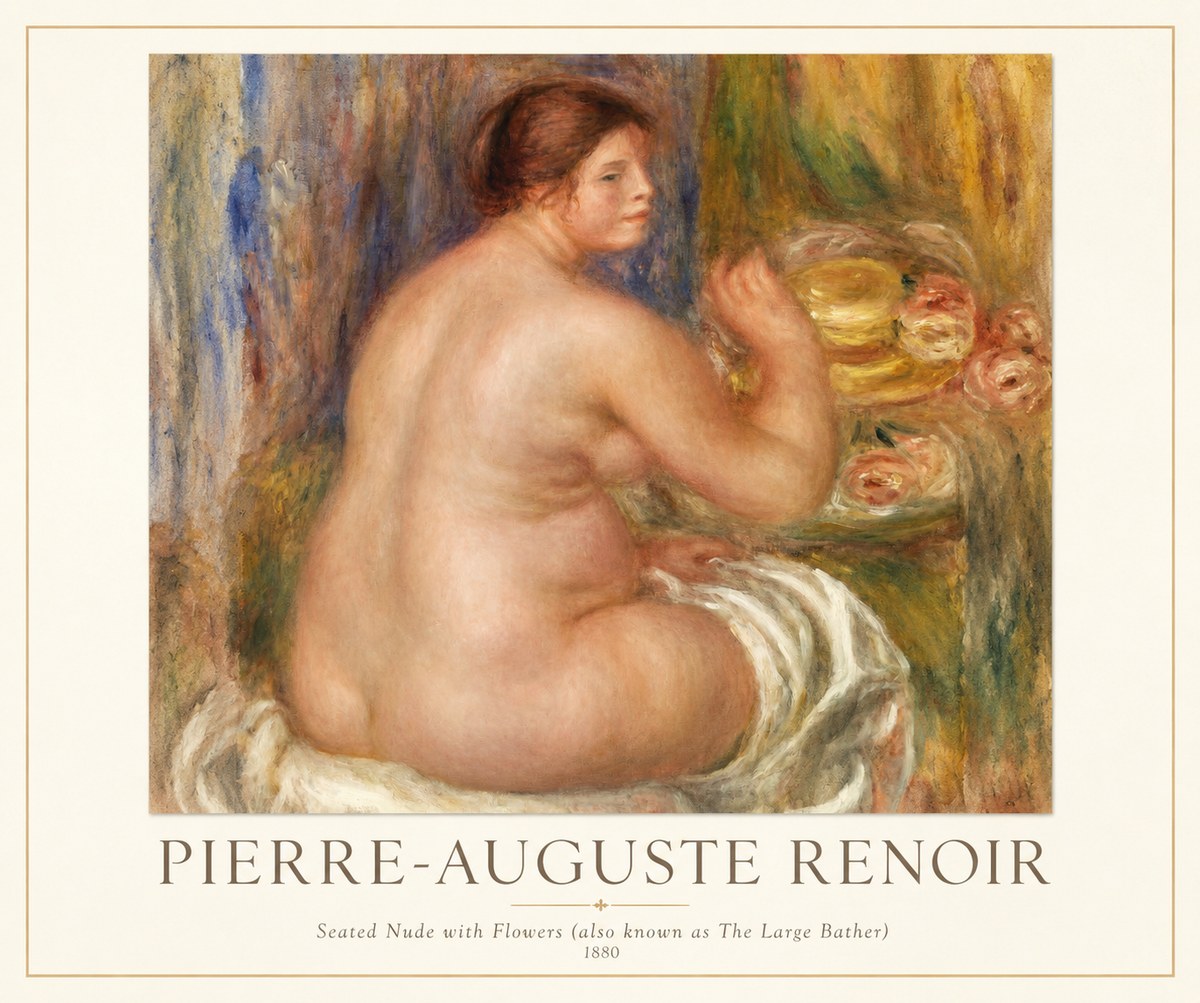 Renoir Seated Nude with Flowers (Also Known as the Large Bather) No1 - Poster