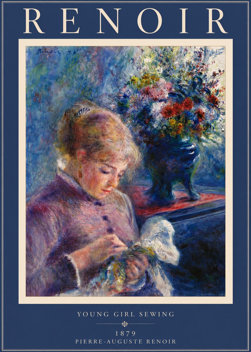 Renoir Young Girl Sewing No6 - Poster