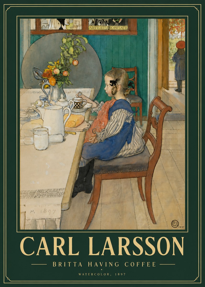 Carl Larsson Britta Having Coffee No4 - Poster
