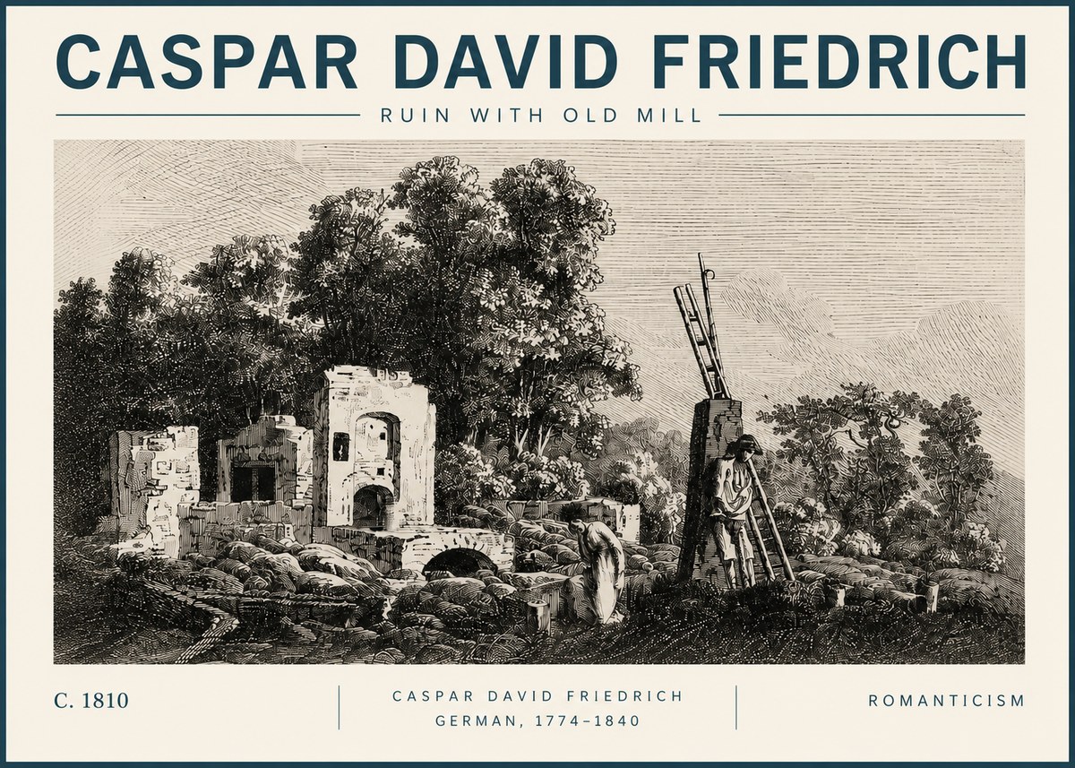 Caspar David Friedrich Ruin with Old Mill No3 - Poster