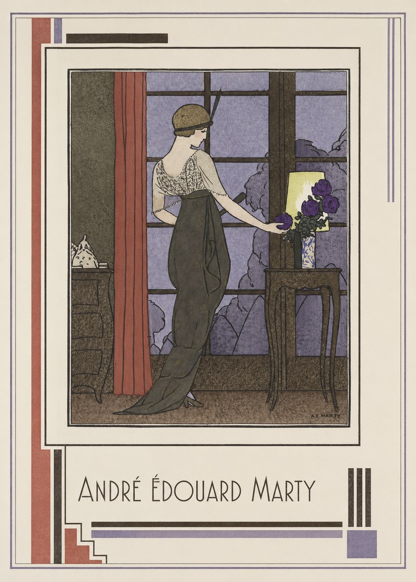 André Édouard Marty Lady at the Window with Roses No1 - Poster