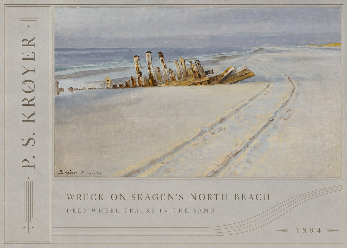 P.S. Krøyer Wreck on Skagen's North Beach. Deep Wheel Tracks in the Sand No2 - Poster