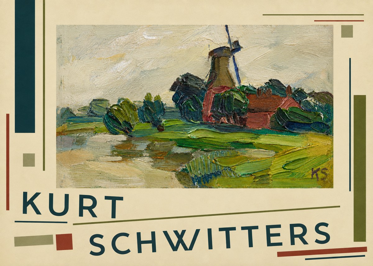Kurt Schwitters Landscape with Windmill No3 - Poster