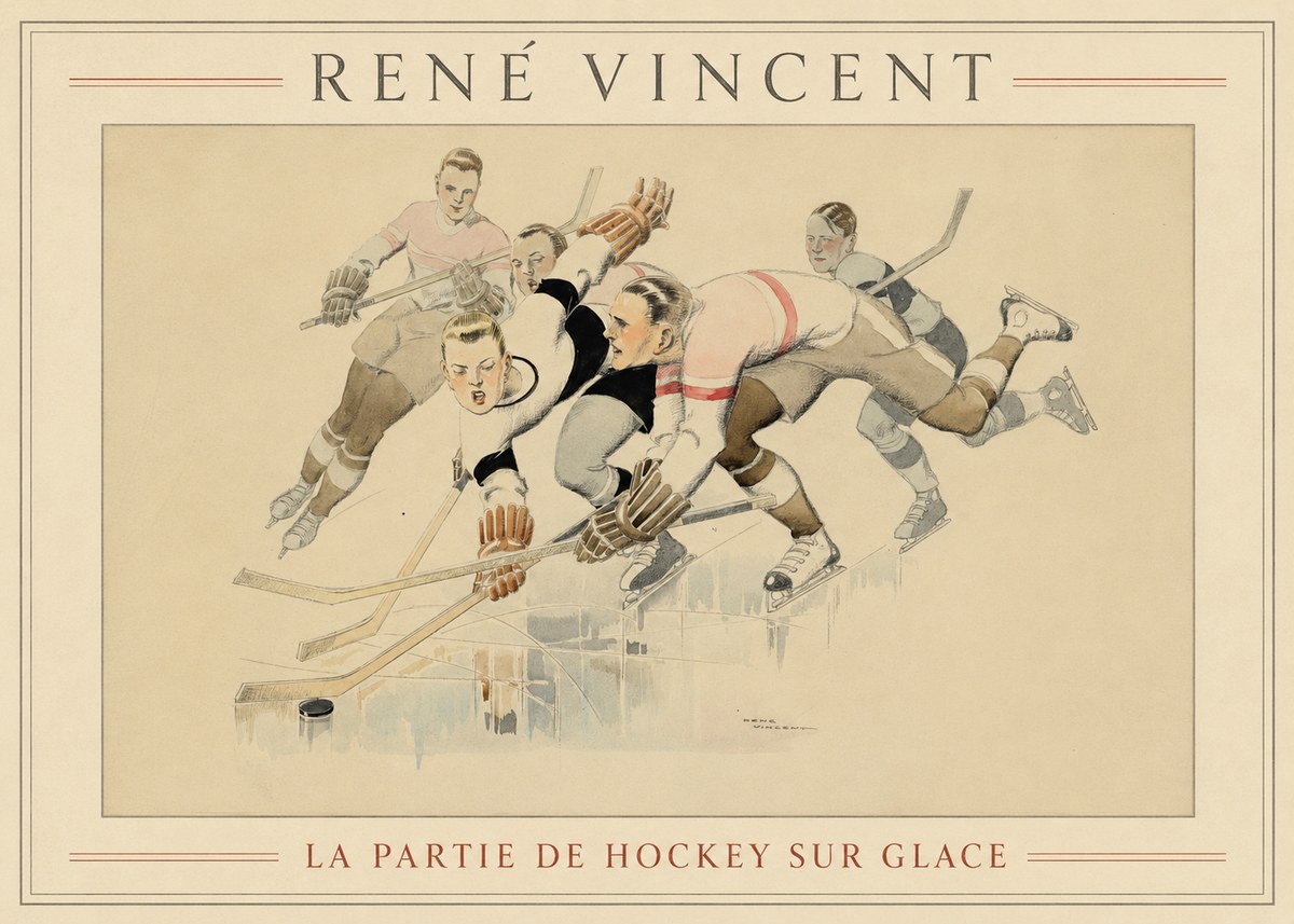 René Vincent La Partie De Hockey Sur Glace No1 - Poster