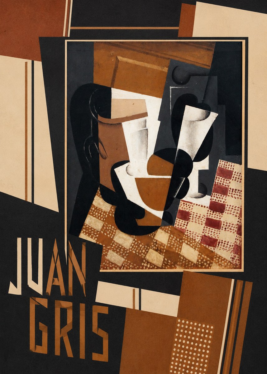 Juan Gris Cubist Still Life with Glass and Tablecloth No2 - Poster
