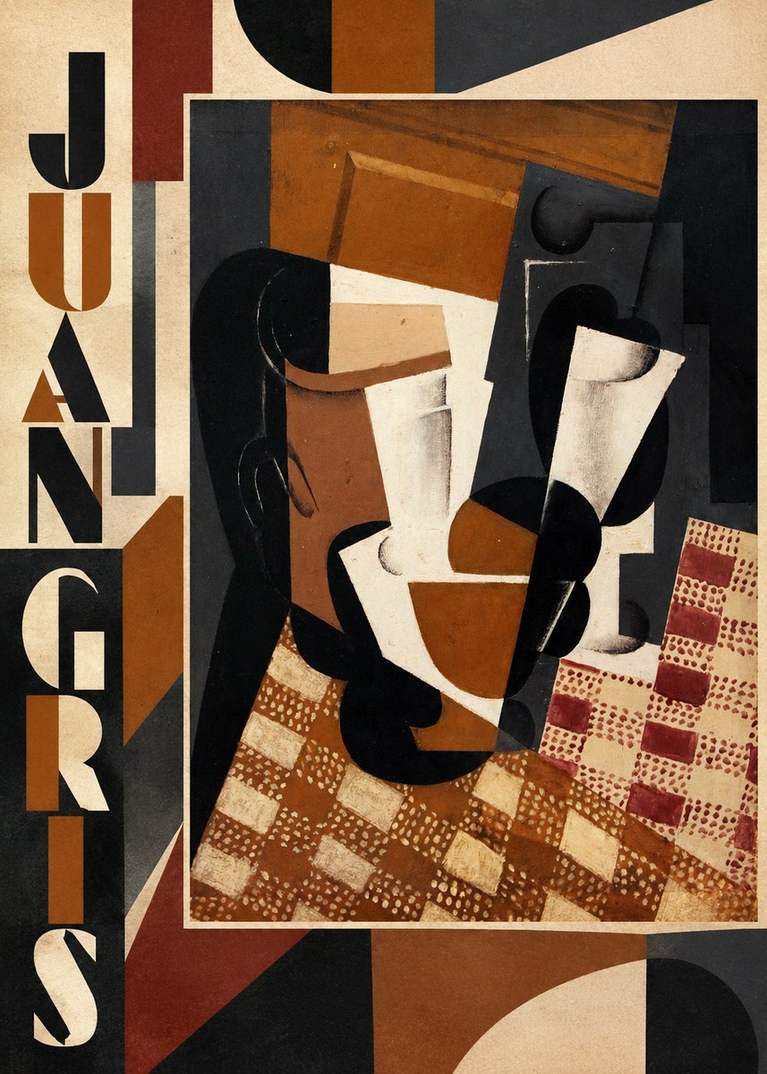 Juan Gris Cubist Still Life with Glass and Tablecloth No3 - Poster