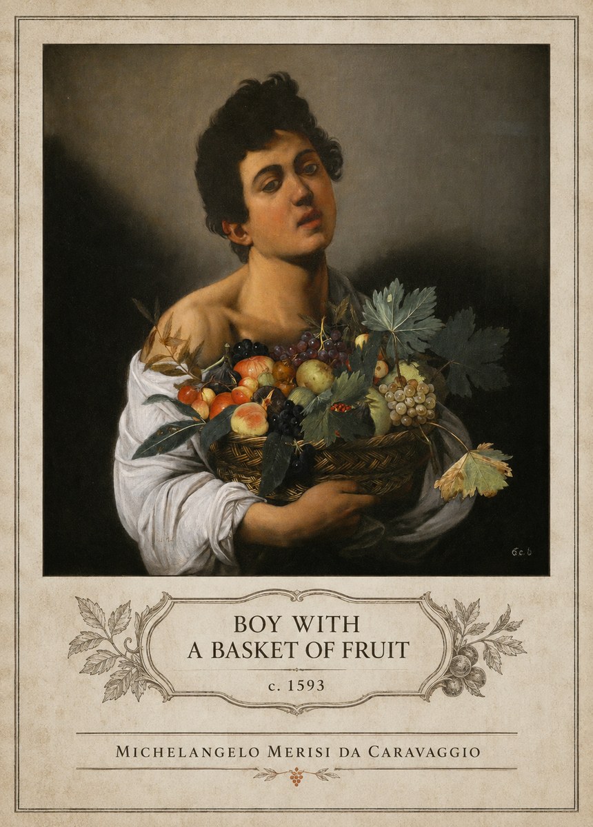Michelangelo Merisi da Caravaggio Boy with a Basket of Fruit No4 - Poster