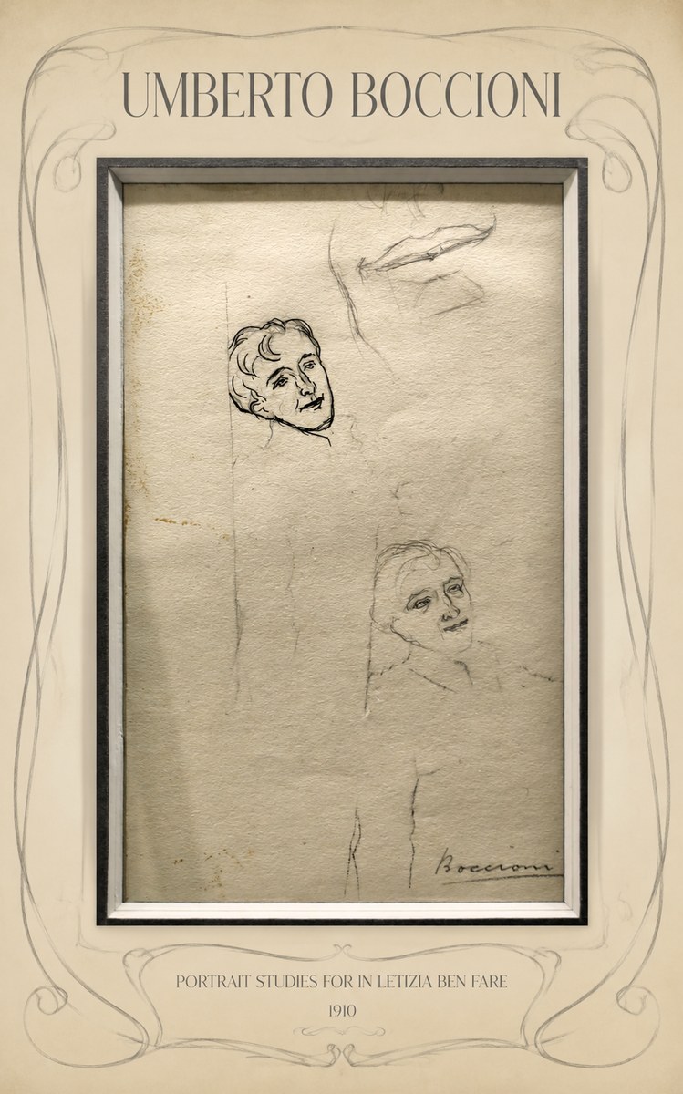 Umberto Boccioni Portrait Studies for in Letizia Ben Fare No5 - Poster
